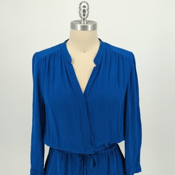 Babaton 3/4 Sleeves Silk Blouson Shirtdress Blue M Business casual preppy classi - Picture 3 of 8